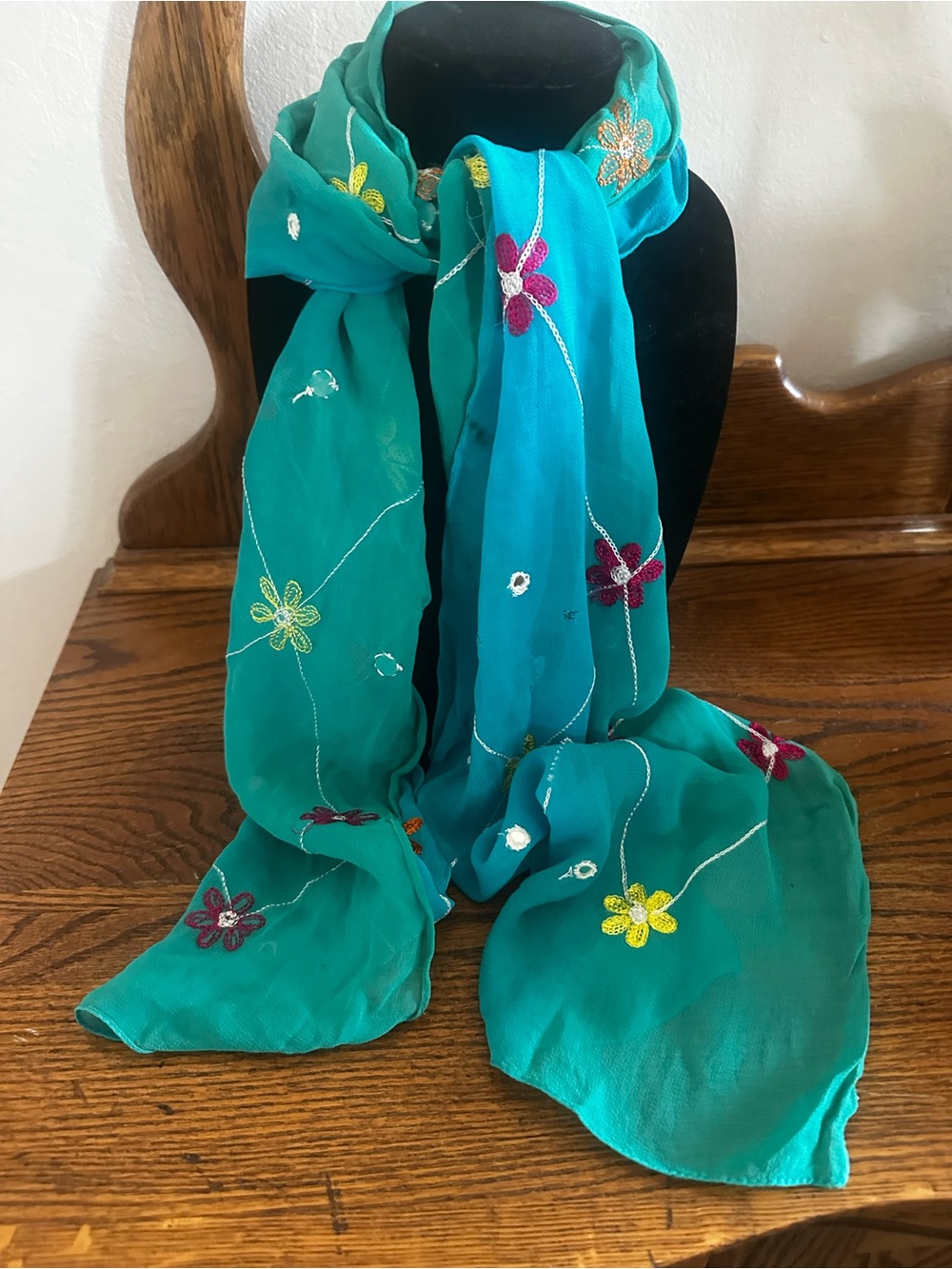India Ombré Embroidered Gauzy Scarf